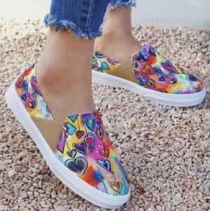 Rosy Watercolor Hearts Slip On Sneakers